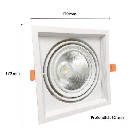 Ghiera portafaretto orientabile 20W  AR111 completa di faretto LED COB 20W - F62-AR111-L78