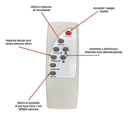 LAMPADA STRADALE 90W LED A ENERGIA SOLARE CON TELECOMANDO E SENSORI CREPUSCOLARE E DI MOVIMENTO - SOL-3-90W