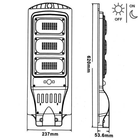 LAMPADA STRADALE 90W LED A ENERGIA SOLARE CON SENSORI CREPUSCOLARE E DI MOVIMENTO - SOL-20-90W